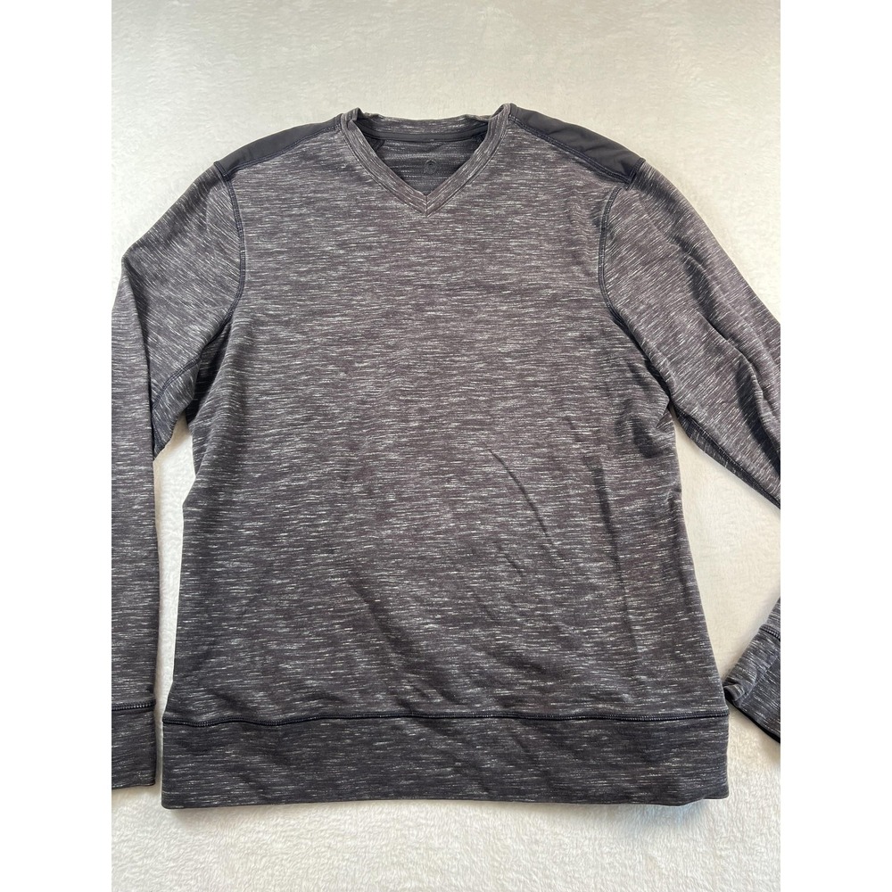 Lululemon Transit Mens Large Gray Long Sleeve V Neck Thumbholes Athletic Top